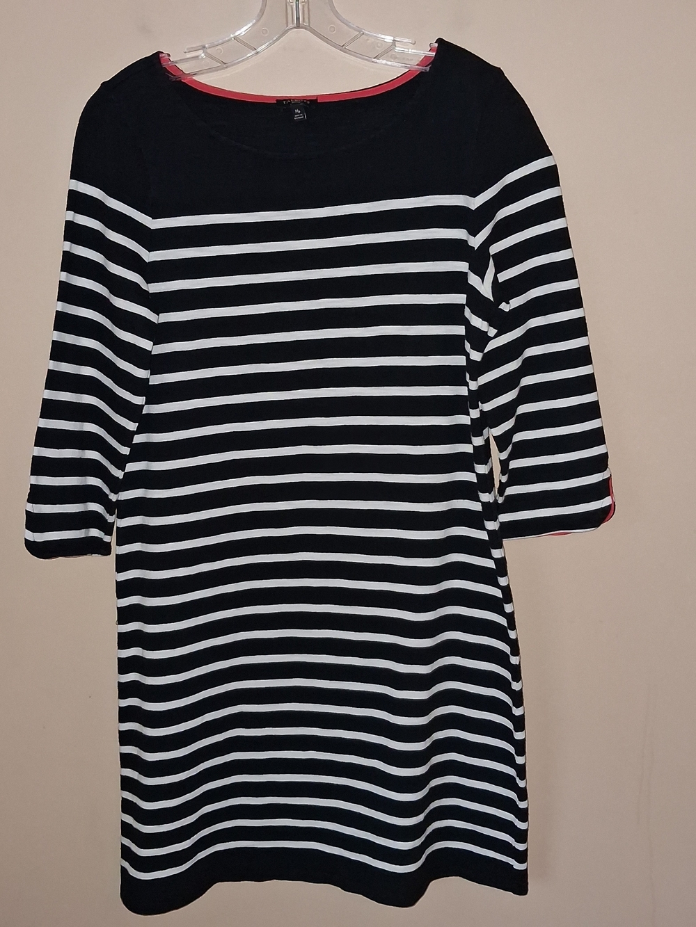 Talbots Navy & White Striped Nautical Cotton Dress - 3/4 Sleeves; Size MP